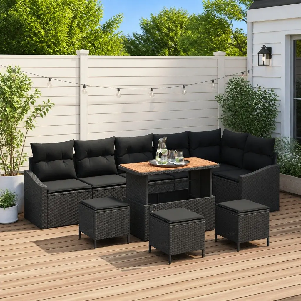 Garden Sofa Set 10 Piece Outdoor Furniture Black Poly Rattan Modular with