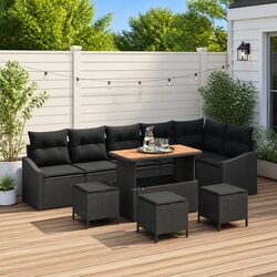 Value-Driven 10-Piece Black Garden Sofa Set with Cushions