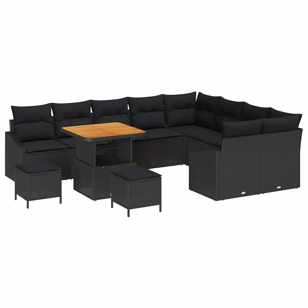 Garden Sofa Set Outdoor Furniture 12 Piece Black Poly Rattan Modular Patio