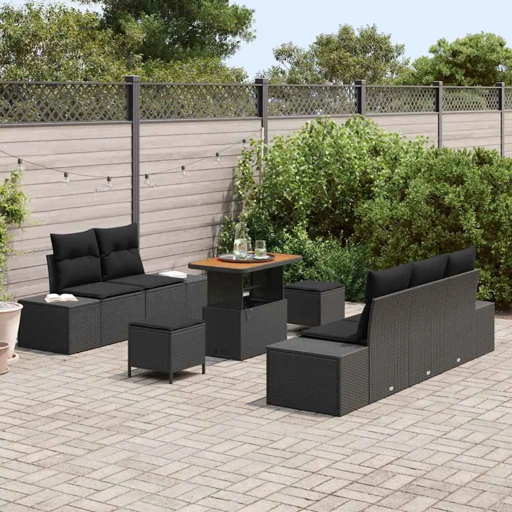 Garden Sofa Set Outdoor Furniture 8 Piece Black Poly Rattan Patio Lounge with