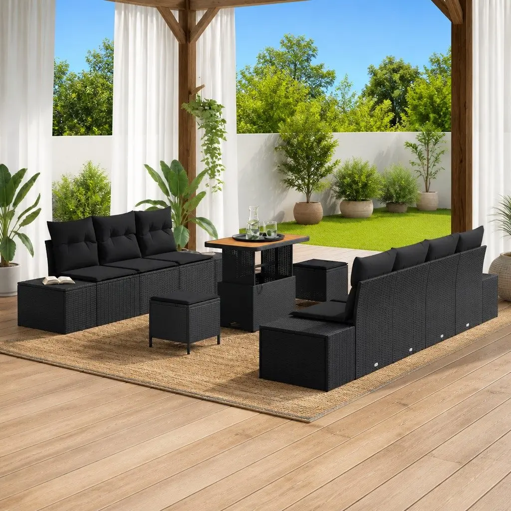 Garden Sofa Set 10 Piece Modular Lounge Cushions Black Rattan