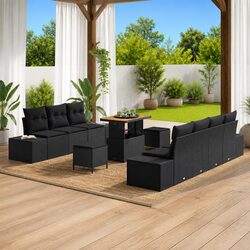 Comfortable 10 Piece Garden Sofa Set in Black Rattan