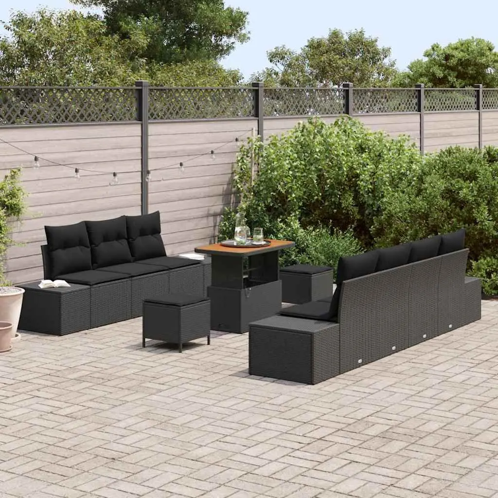 Garden Sofa Set 10 Piece Modular Lounge Cushions Black Rattan