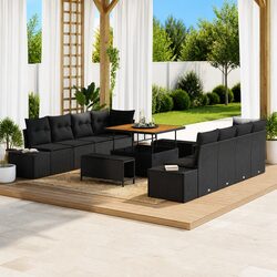 Garden Sofa Set 11 Pieces Outdoor Furniture Black Poly Rattan Patio Seating