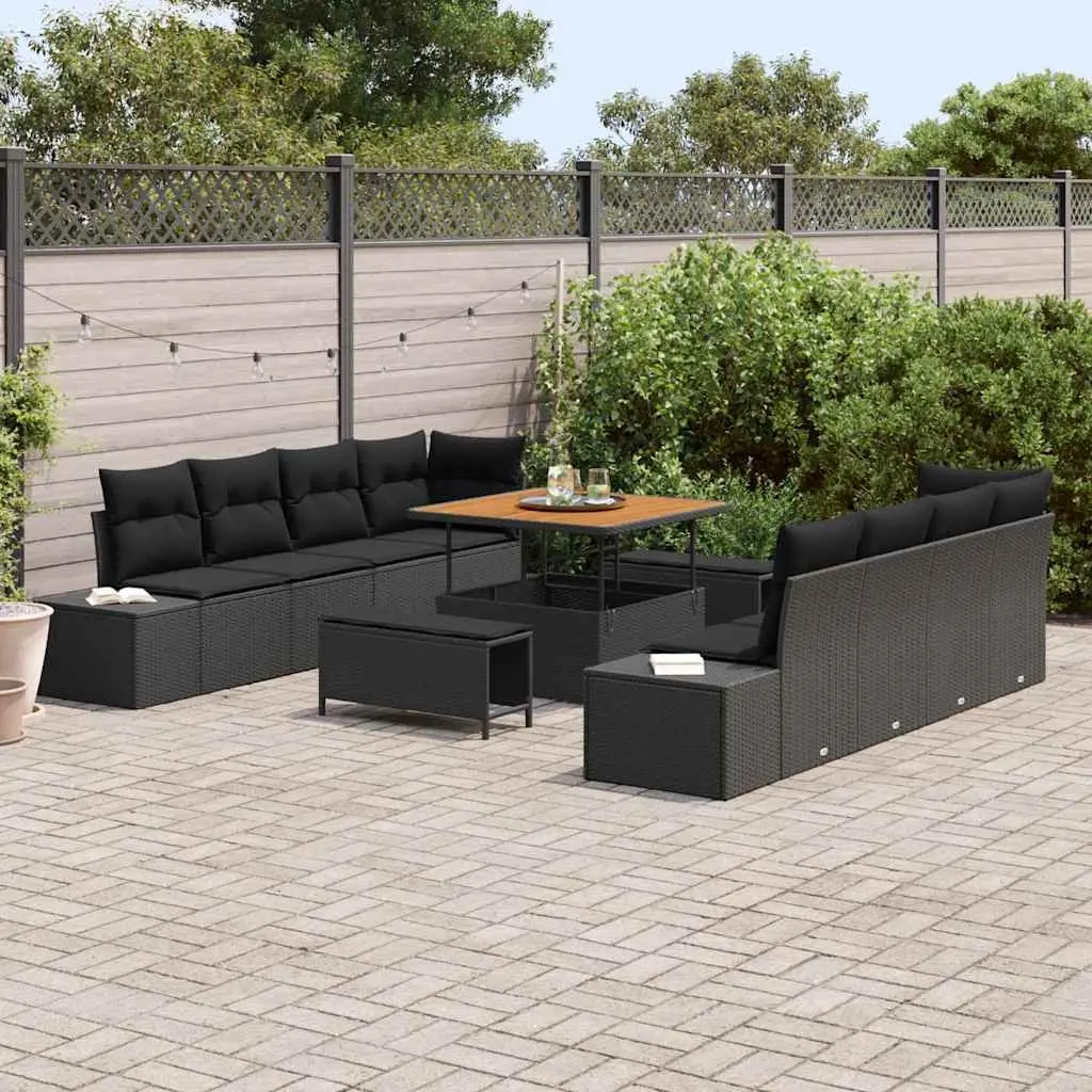 Garden Sofa Set 11 Pieces Outdoor Furniture Black Poly Rattan Patio Seating