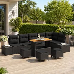 Affordable Comfort: 10-Piece Black Sofa Set for Gardens