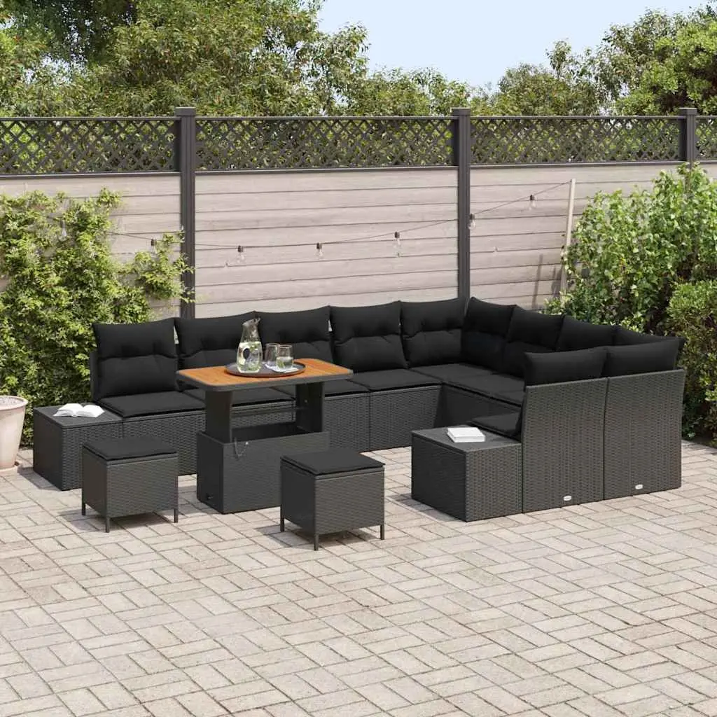 Garden Sofa Set 12 Piece Outdoor Furniture Poly Rattan Black with Coffee Table