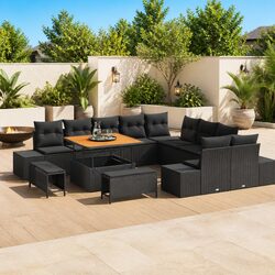 Reliable 13-Piece Black Poly Rattan Garden Furniture Set
