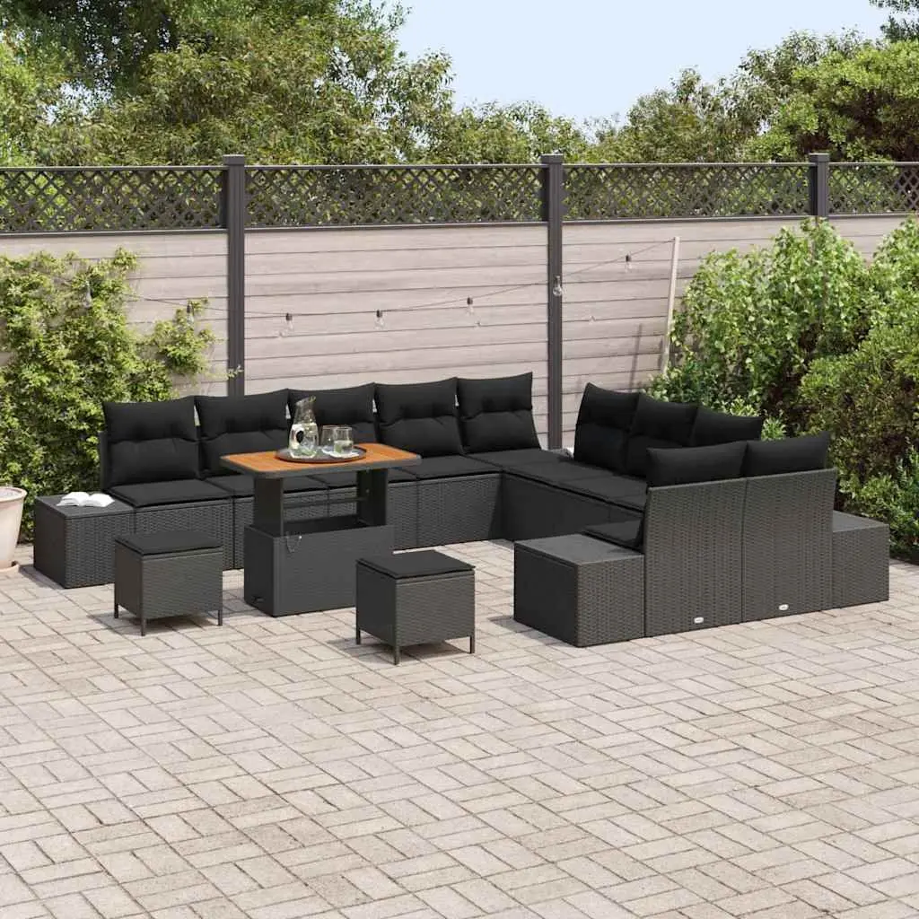 Garden Sofa Set 13 Pieces Outdoor Furniture Black Poly Rattan Patio Seating