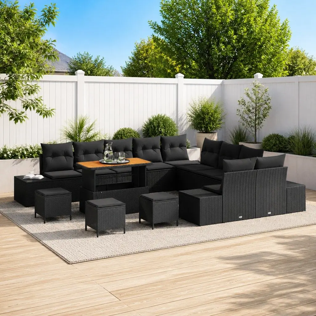 Garden Sofa Set 14 Piece Outdoor Seating Poly Rattan Black Patio Furniture