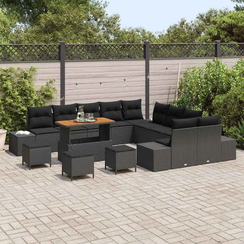 Garden Sofa Set 14 Piece Outdoor Seating Poly Rattan Black Patio Furniture