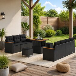 Comfortable and Durable 10-Piece Black Rattan Sofa Set