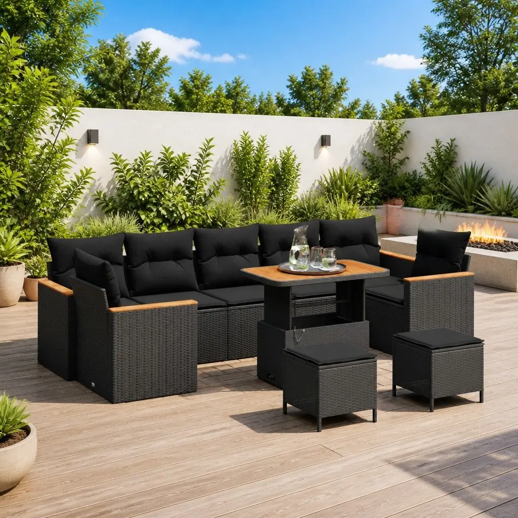 Garden Sofa Set Black Poly Rattan Modular Outdoor Lounge Furniture Patio Set