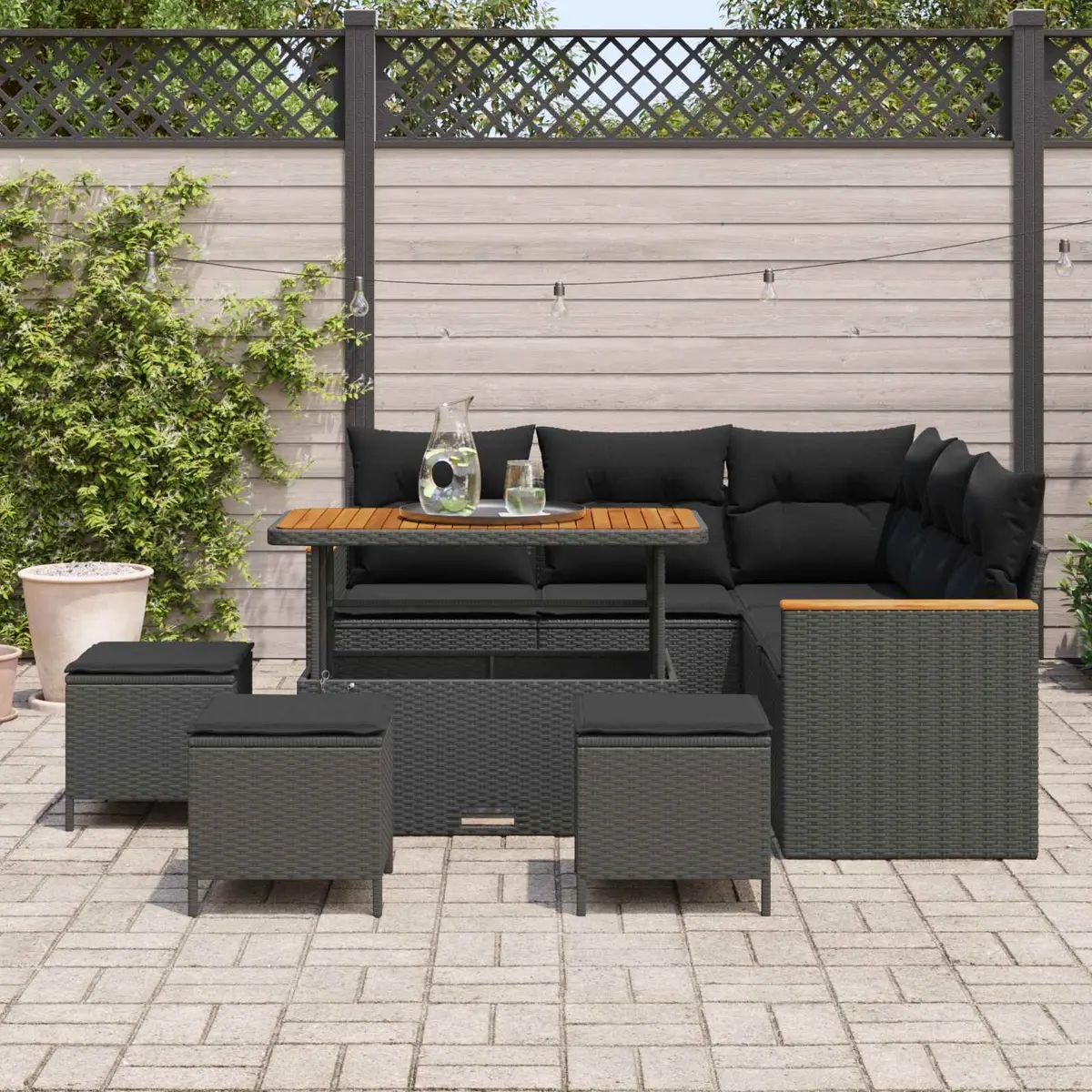 Garden Sofa Set 9 pcs Black Outdoor Furniture Patio Seating Modular Rattan