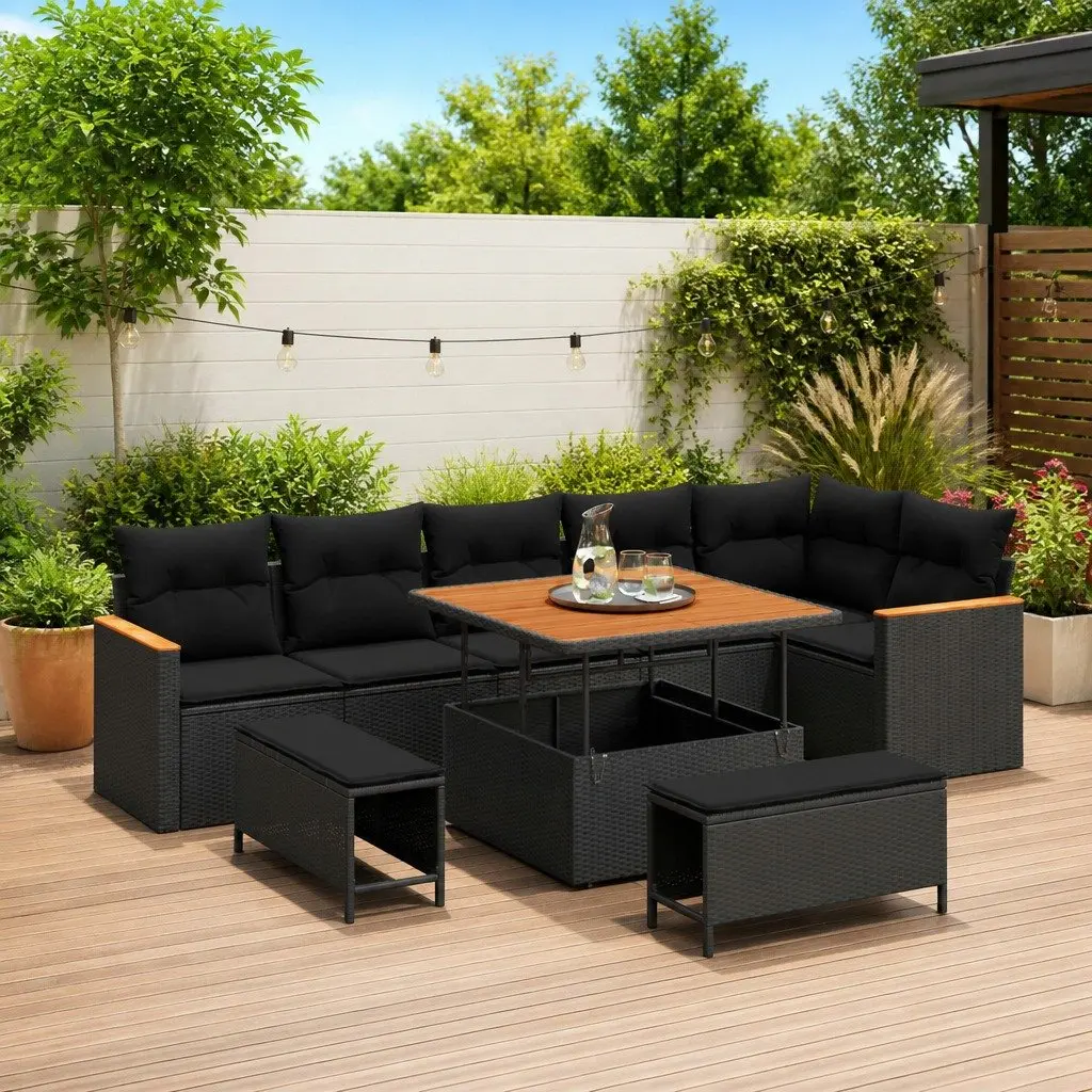 Garden Sofa Set 9 Pieces Outdoor Furniture Poly Rattan Black Patio Seating