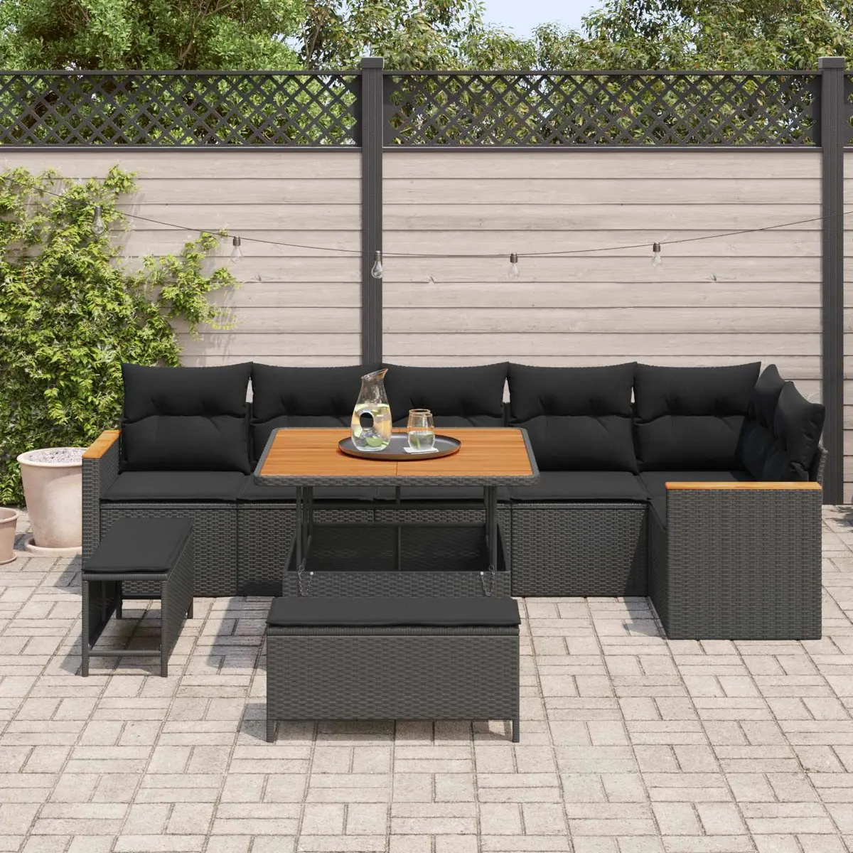 Garden Sofa Set 9 Pieces Outdoor Furniture Poly Rattan Black Patio Seating