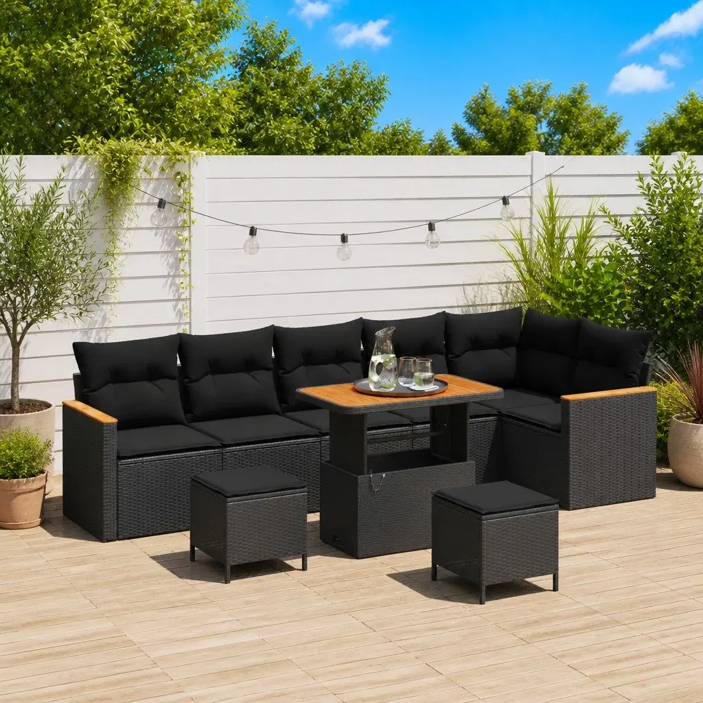 Garden Sofa Set 9 pcs Outdoor Lounge Furniture Poly Rattan Black Modular