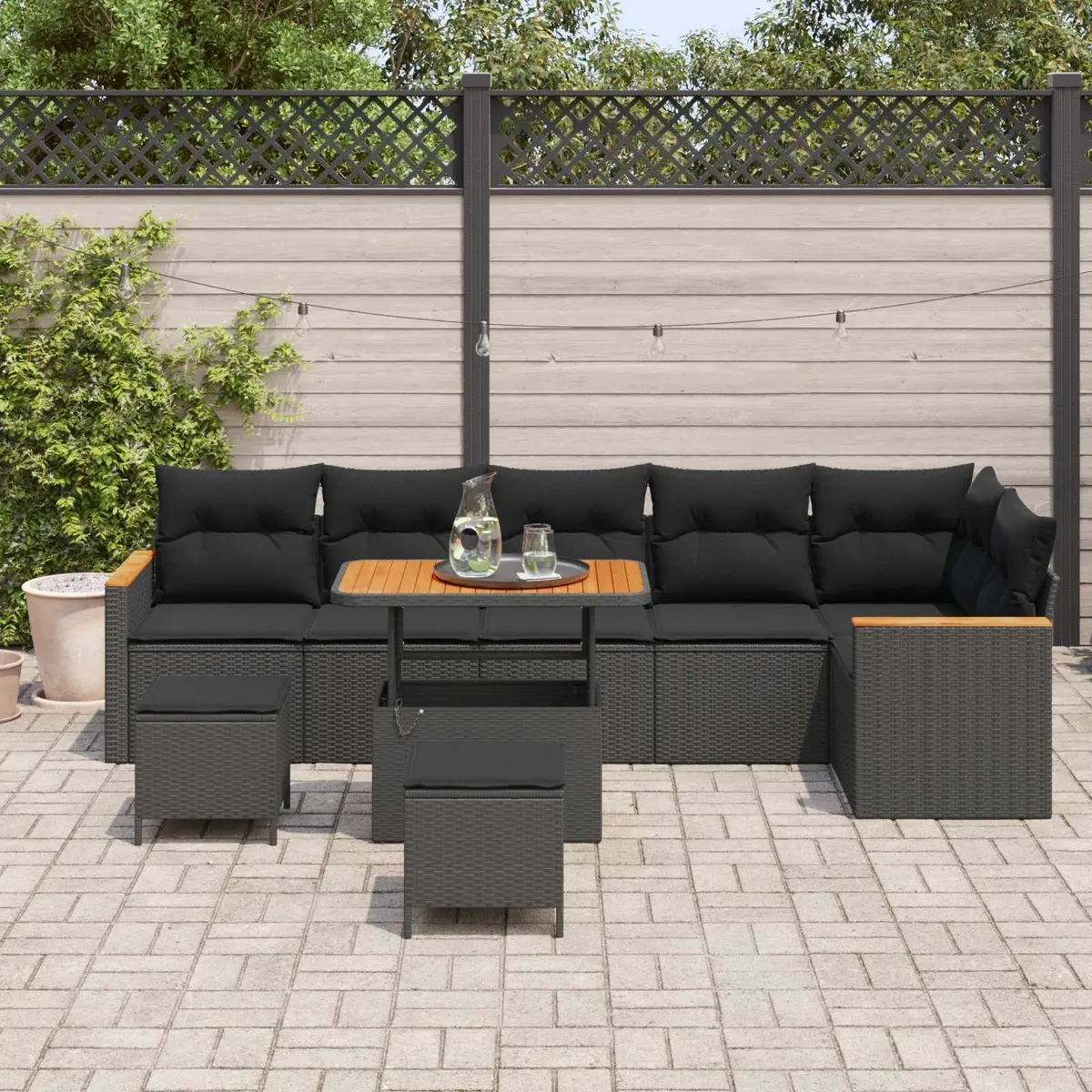 Garden Sofa Set 9 pcs Outdoor Lounge Furniture Poly Rattan Black Modular