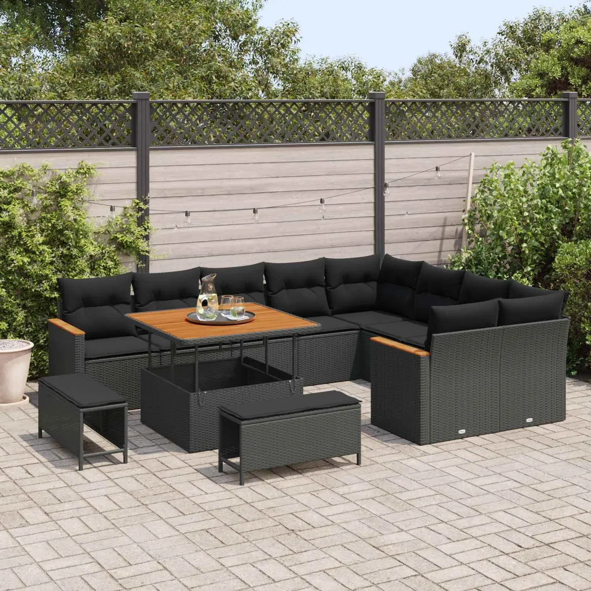 12 Piece Black Garden Sofa Set Outdoor Poly Rattan Patio Furniture Lounge Suite