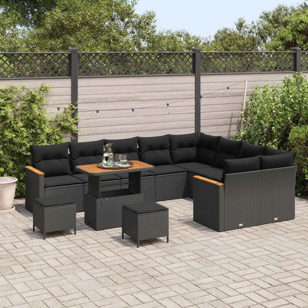 Black Garden Sofa Set 12 Pieces for Relaxation