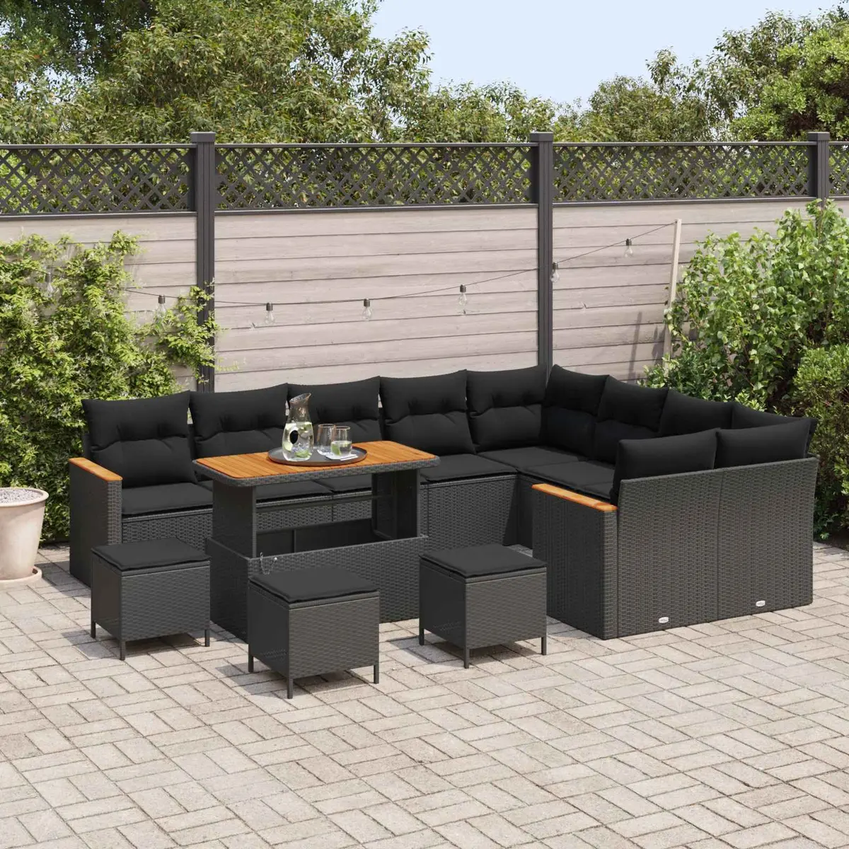 Garden Sofa Set 13 Pieces Outdoor Furniture Lounger Sectional Black