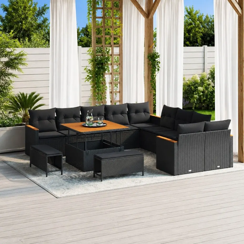 Garden Sofa Set Modular Outdoor Furniture 13 Piece Poly Rattan Black Patio Lounge