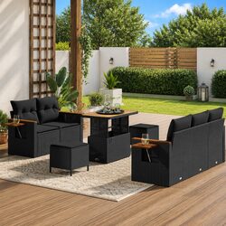 Comfortable 8-Piece Black Outdoor Sofa Set with Easy Maintenance