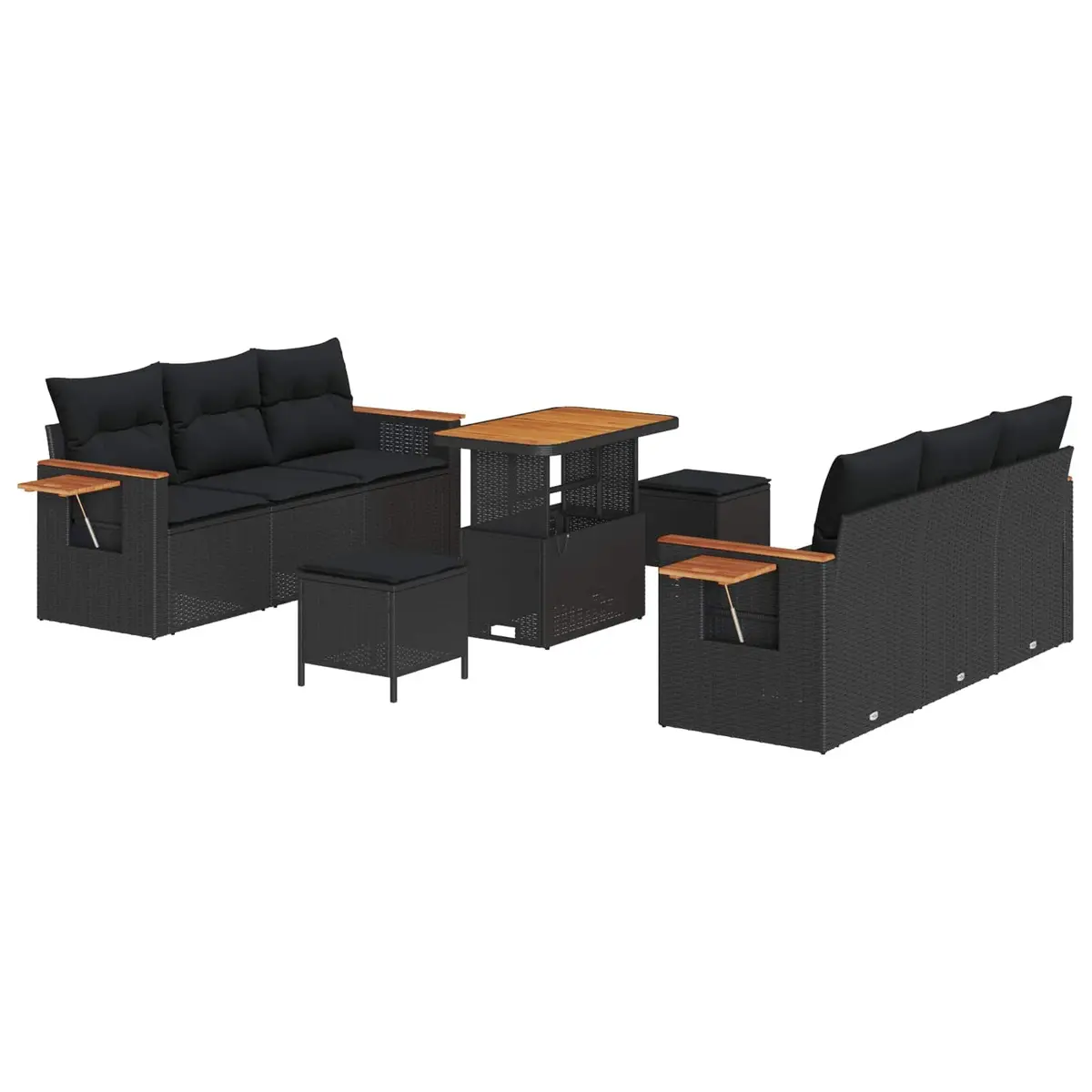 Garden Sofa Set Modular Outdoor Furniture 9 Pieces Black Rattan Patio Seating