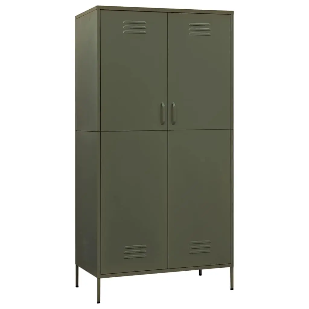 Steel Wardrobe Cupboard Cabinet Adjustable Shelves Hanging Rod 90W x 50D x 180H cm Olive Green