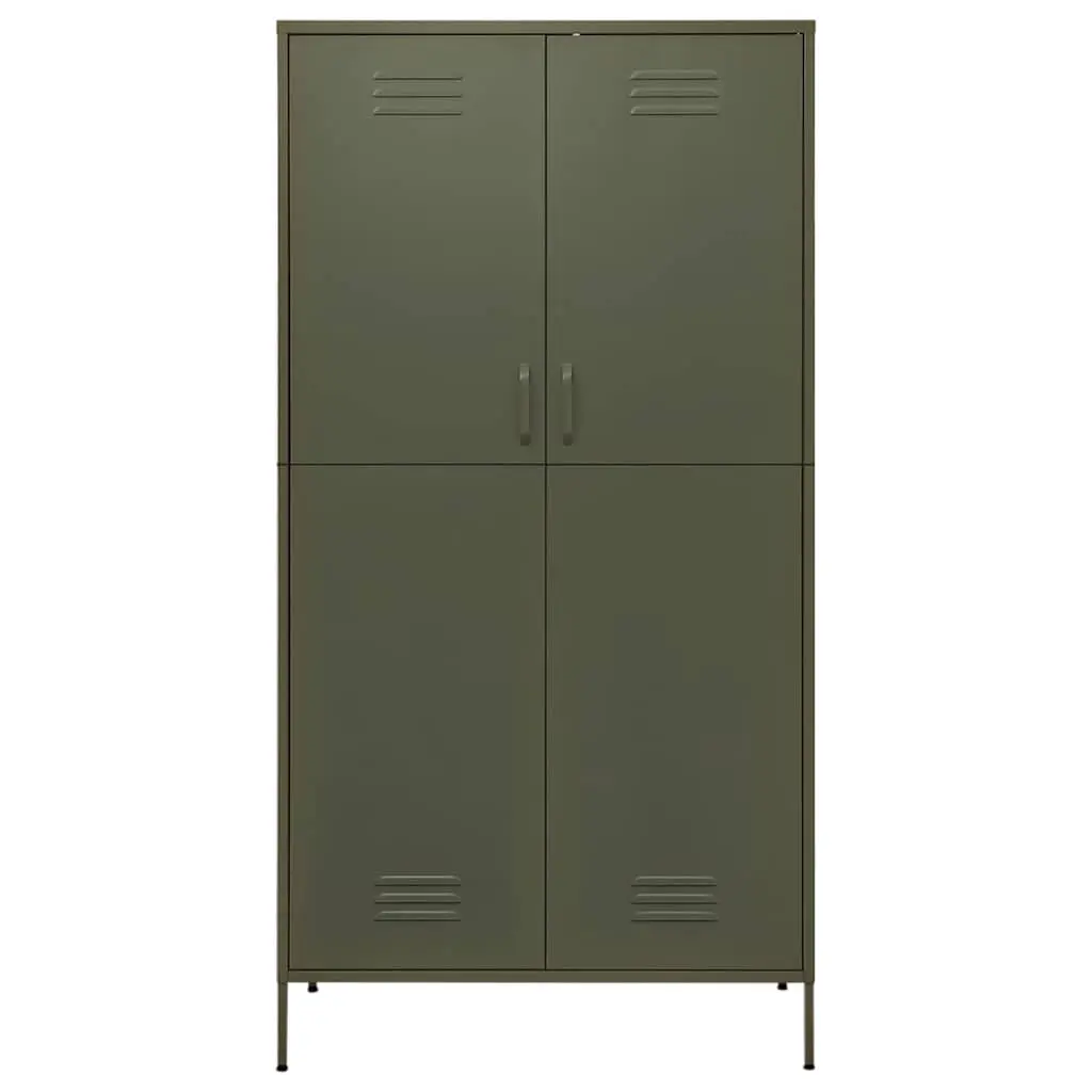 Steel Wardrobe Cupboard Cabinet Adjustable Shelves Hanging Rod 90W x 50D x 180H cm Olive Green