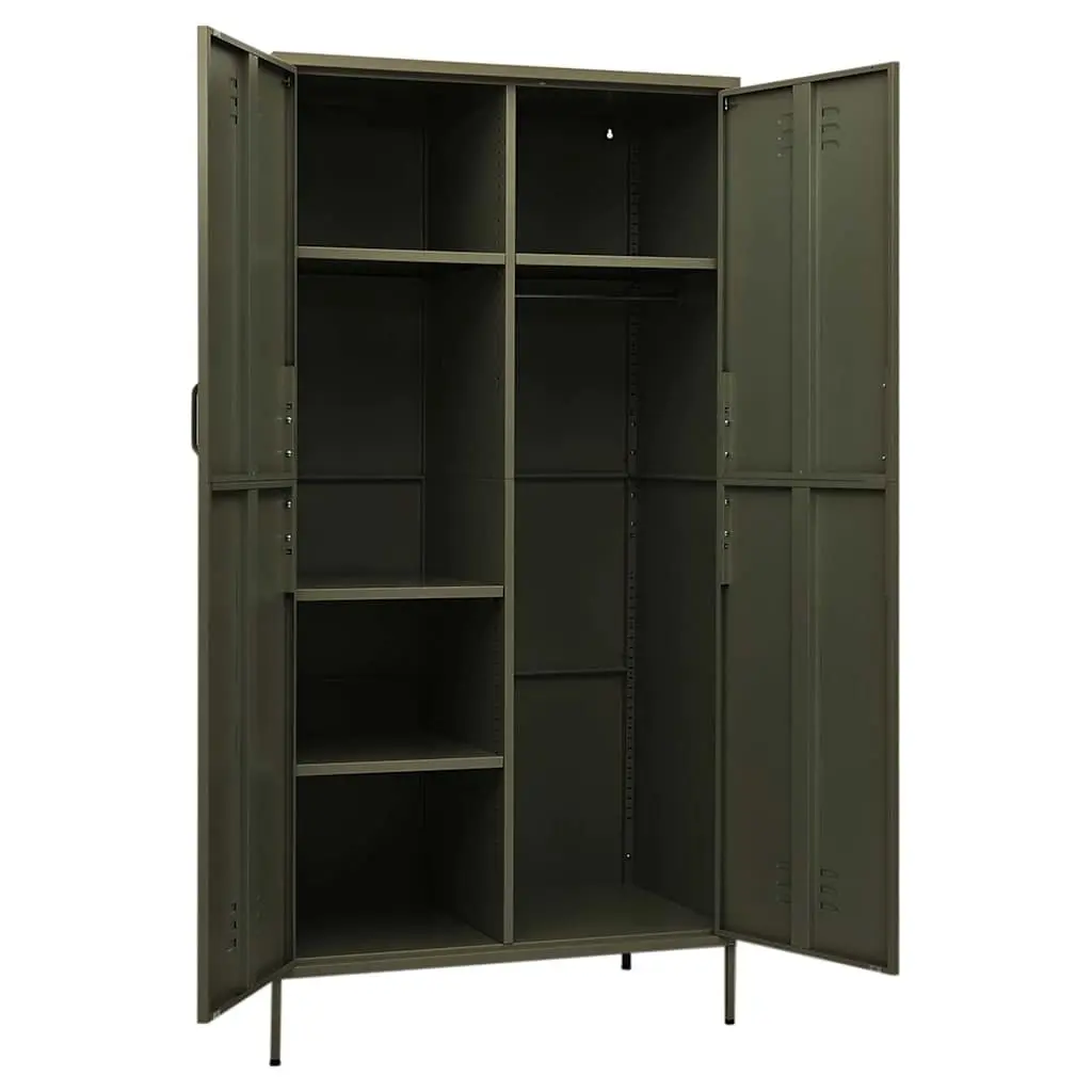 Steel Wardrobe Cupboard Cabinet Adjustable Shelves Hanging Rod 90W x 50D x 180H cm Olive Green