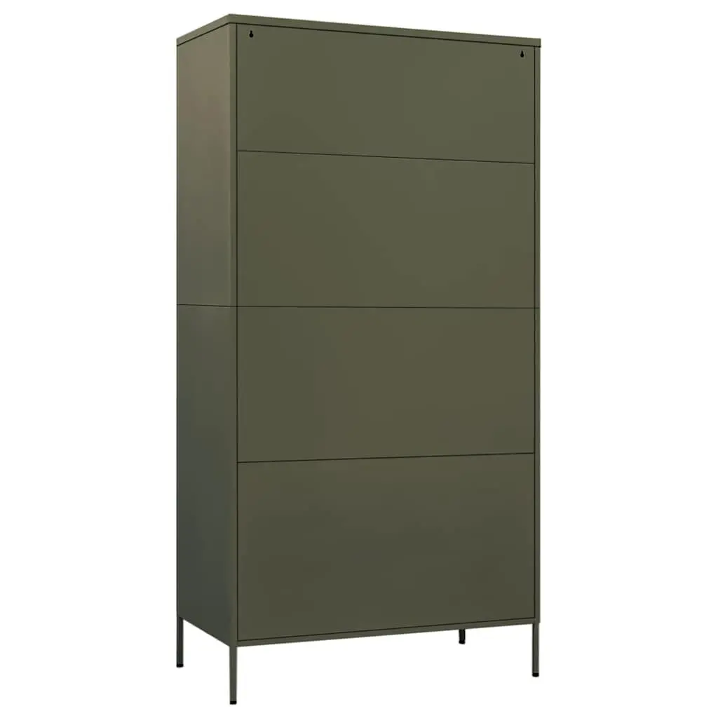 Steel Wardrobe Cupboard Cabinet Adjustable Shelves Hanging Rod 90W x 50D x 180H cm Olive Green