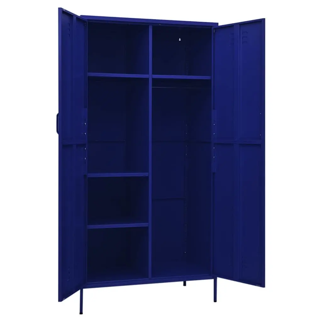 Steel Blue Wardrobe Cabinet Storage Cupboard Organiser with 4 Shelves and Hanging Rod
