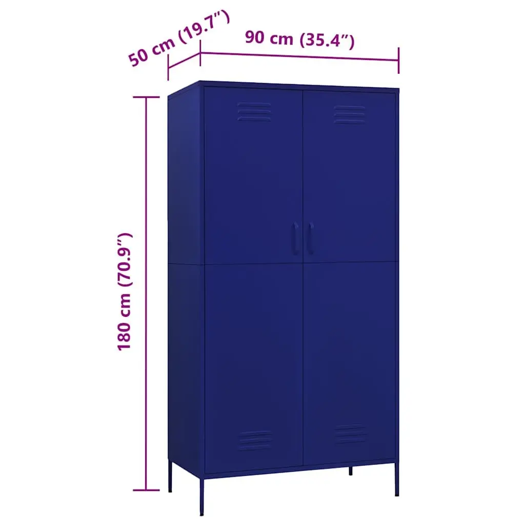 Steel Blue Wardrobe Cabinet Storage Cupboard Organiser with 4 Shelves and Hanging Rod