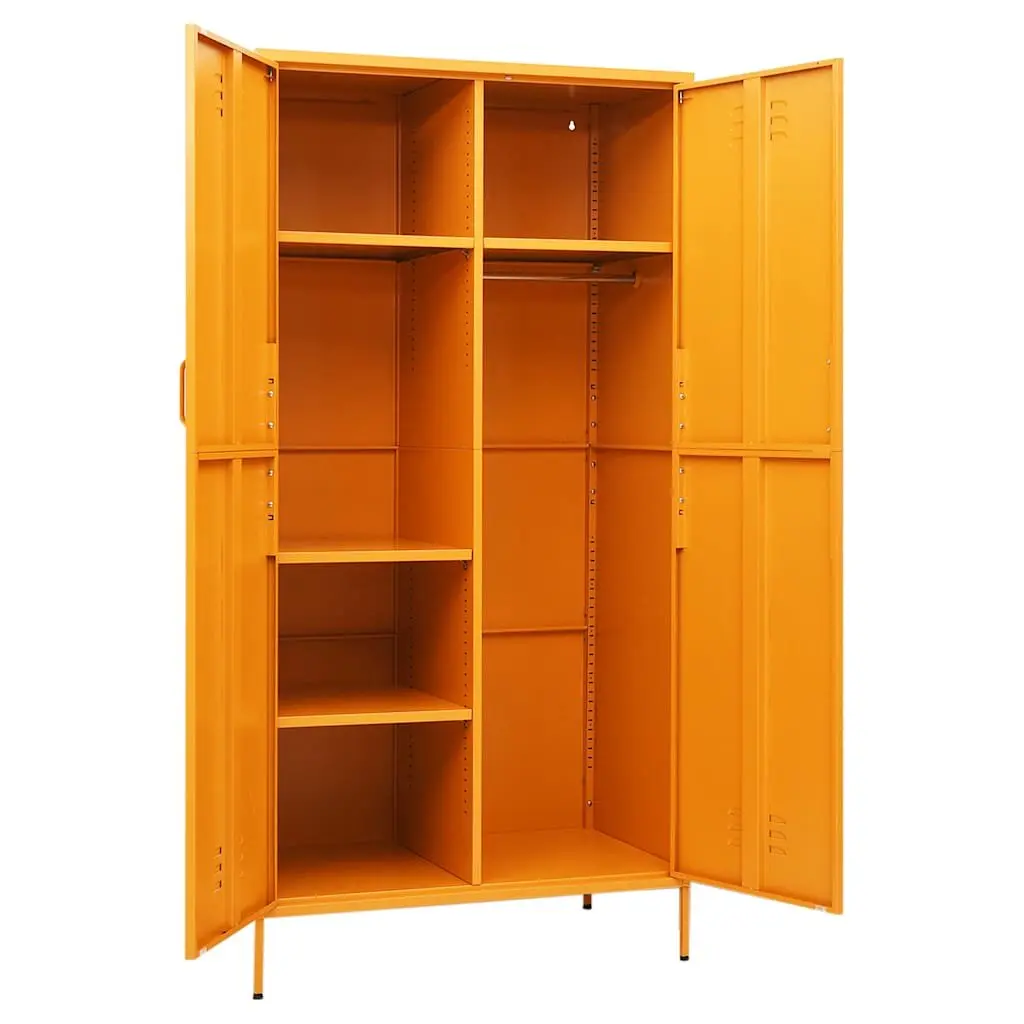 Steel Wardrobe Cabinet Storage Organiser Adjustable Shelves Hanging 90x50x180cm Yellow