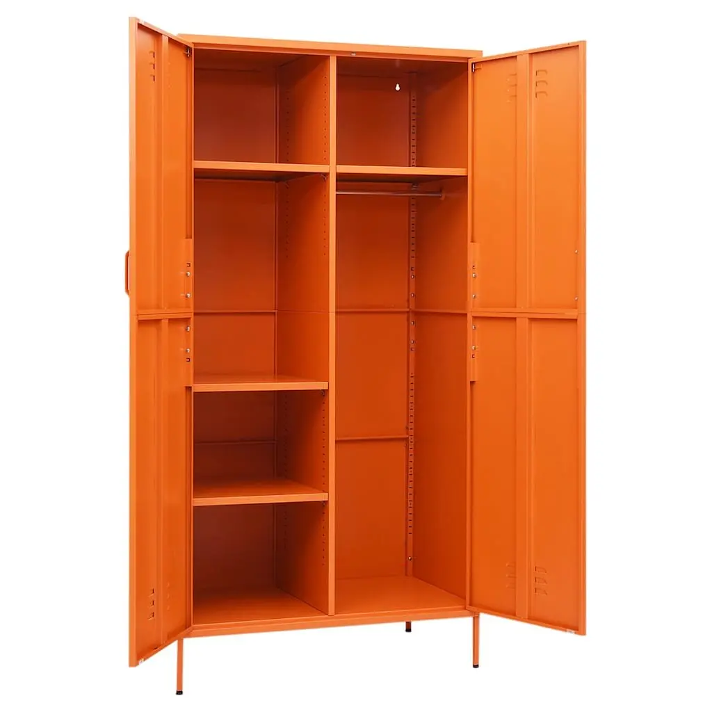Steel Wardrobe Cabinet with Adjustable Shelves and Hanging Rod Orange 90x50x180cm
