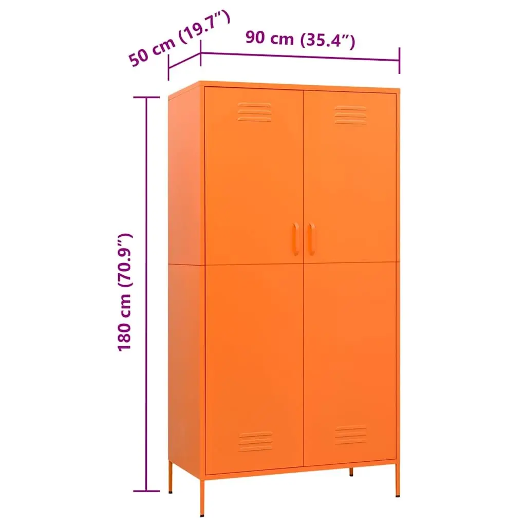 Steel Wardrobe Cabinet with Adjustable Shelves and Hanging Rod Orange 90x50x180cm