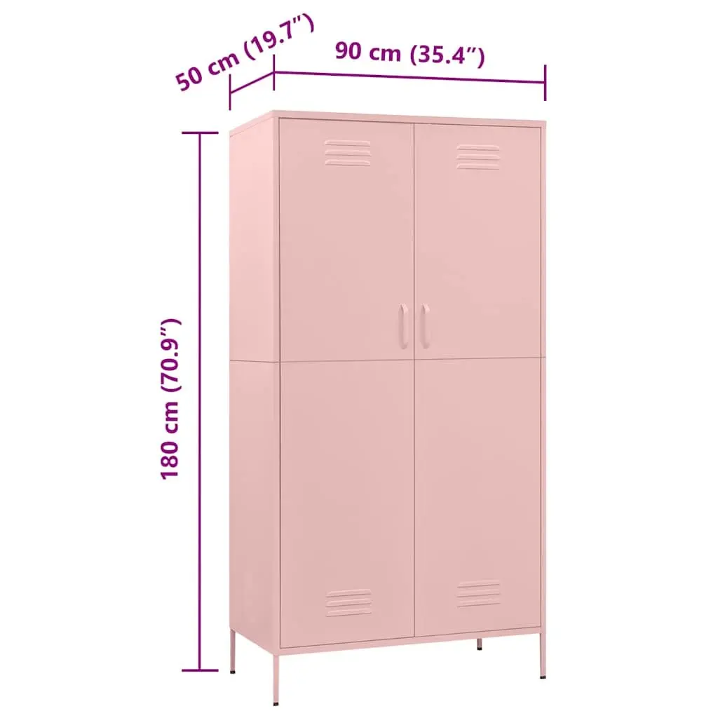 Pink Wardrobe Cabinet 90x50x180cm Steel Storage Cupboard Adjustable Shelves