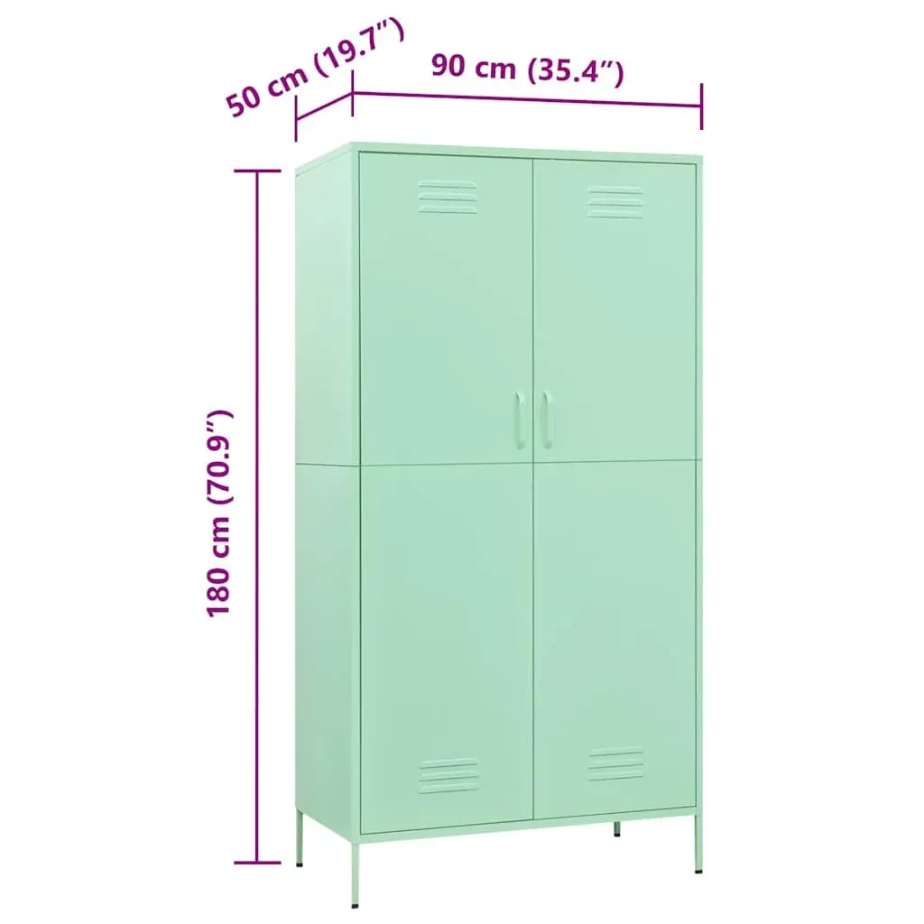 Green Steel Wardrobe Cabinet 90x50x180cm