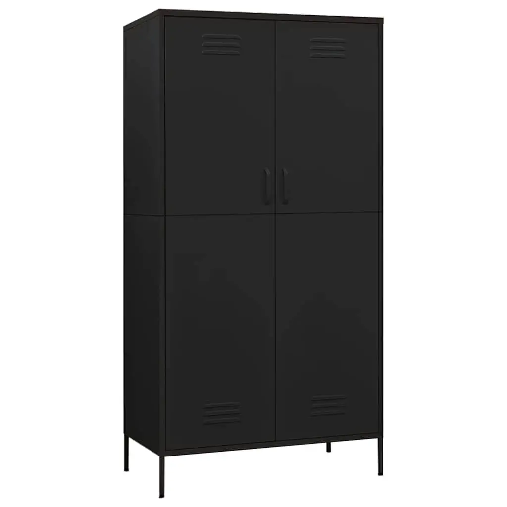 Wardrobe Cabinet Clothing Organiser Black Steel 4 Shelves