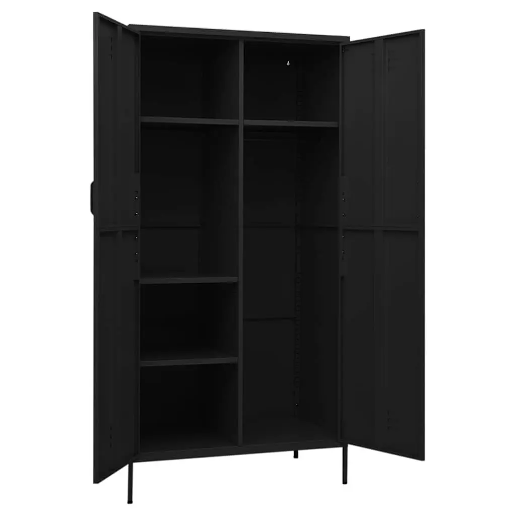 Wardrobe Cabinet Clothing Organiser Black Steel 4 Shelves