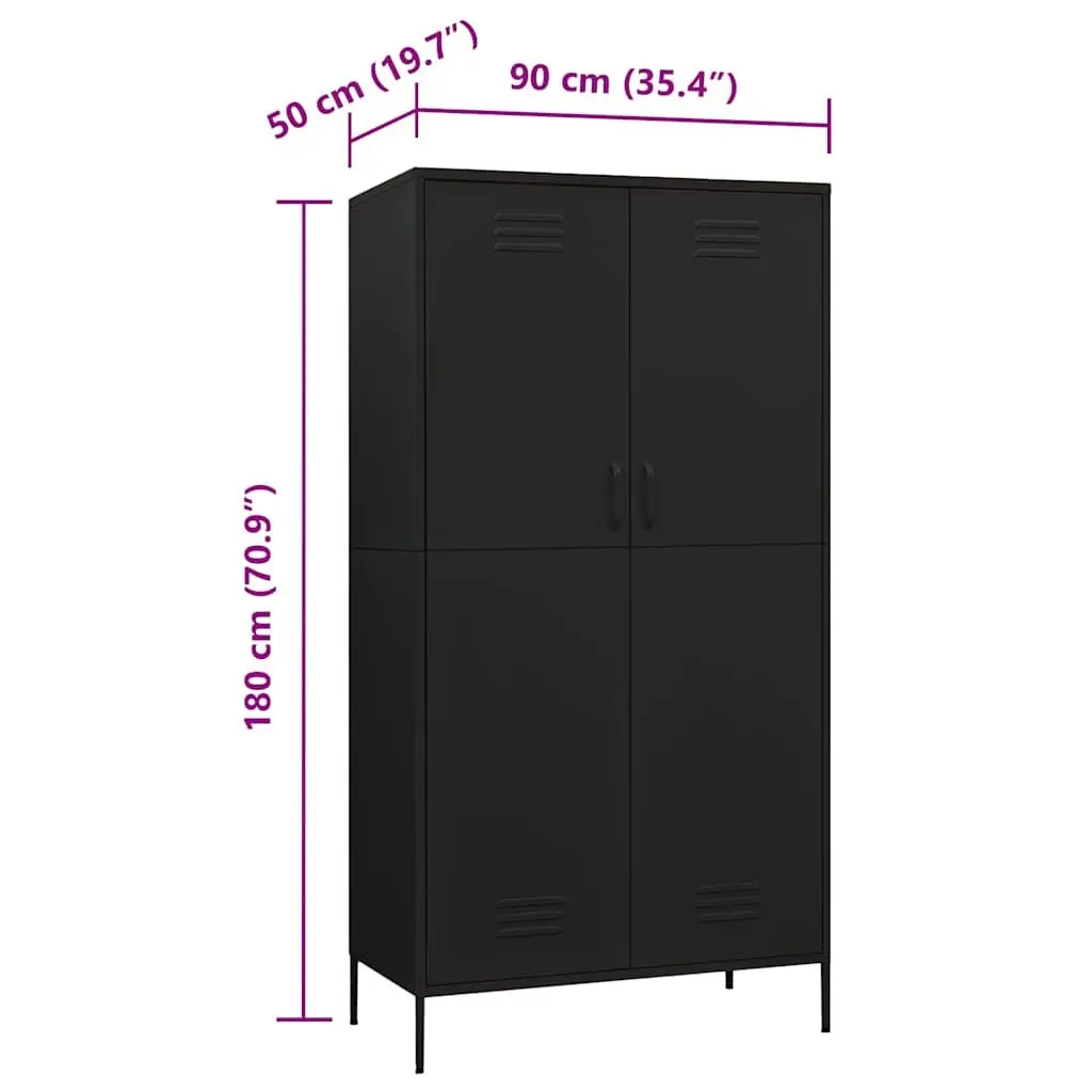 Wardrobe Cabinet Clothing Organiser Black Steel 4 Shelves
