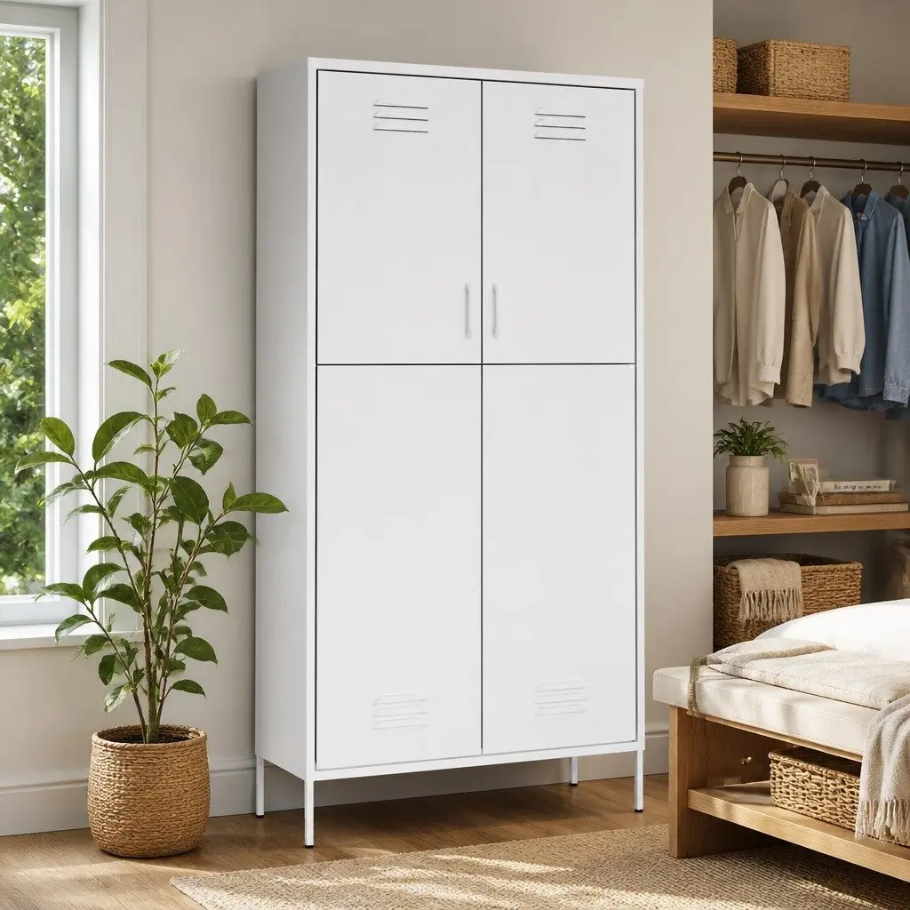 White Steel Wardrobe with Ample Storage Options
