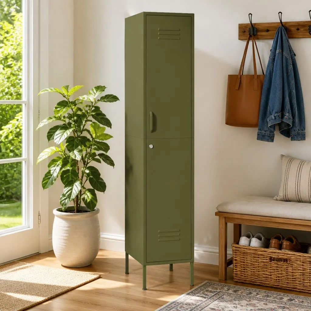 Steel Locker Cabinet Adjustable Shelves Locking Storage 35 x 46 x 180 cm Green