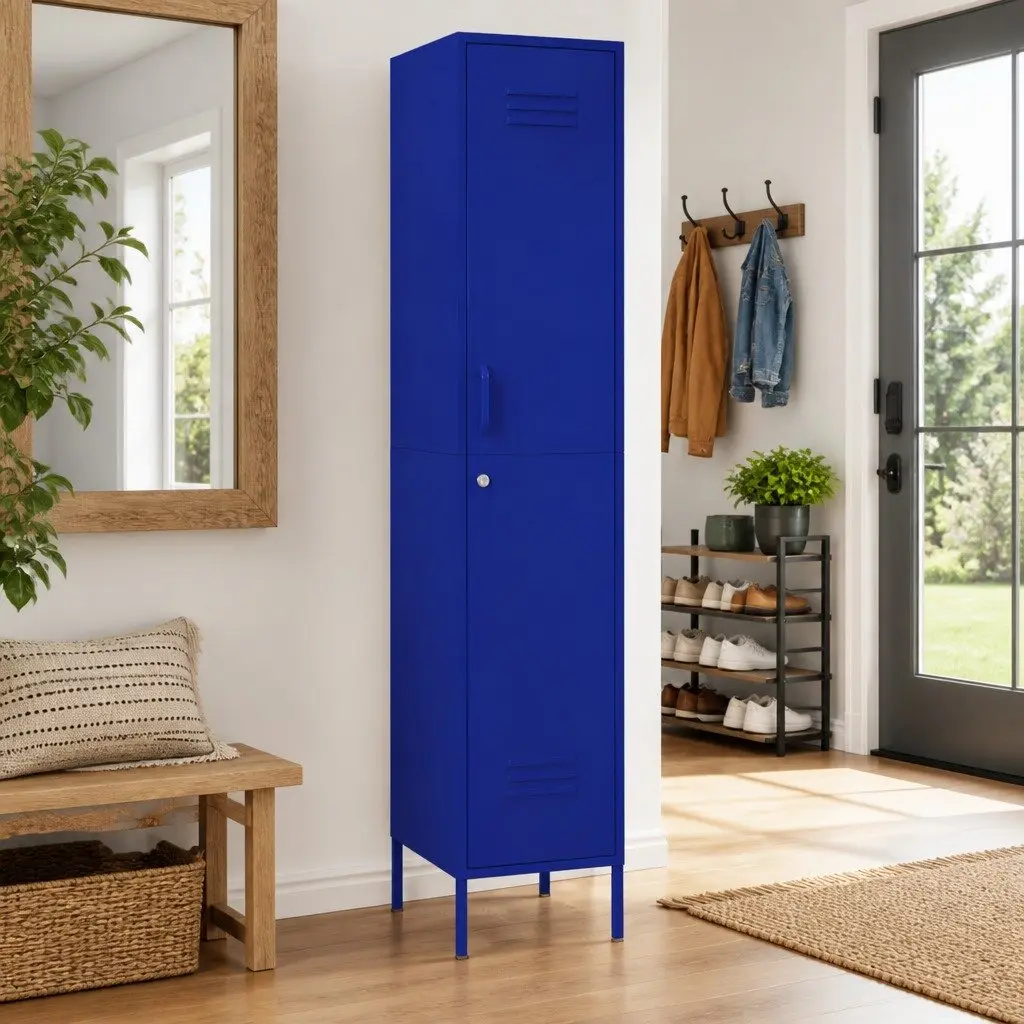 Steel Locker Cabinet Storage Navy Blue 4 Adjustable Shelves