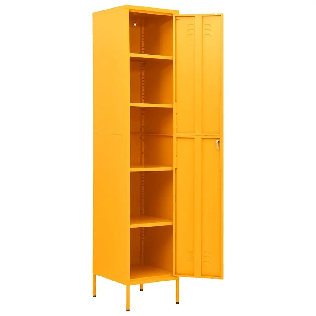 Adjustable Steel Cabinet Yellow 4 Shelves Secure Organizer for Home Office Storage
