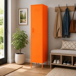 Orange Steel Locker Cabinet with 4 Shelves and Locks