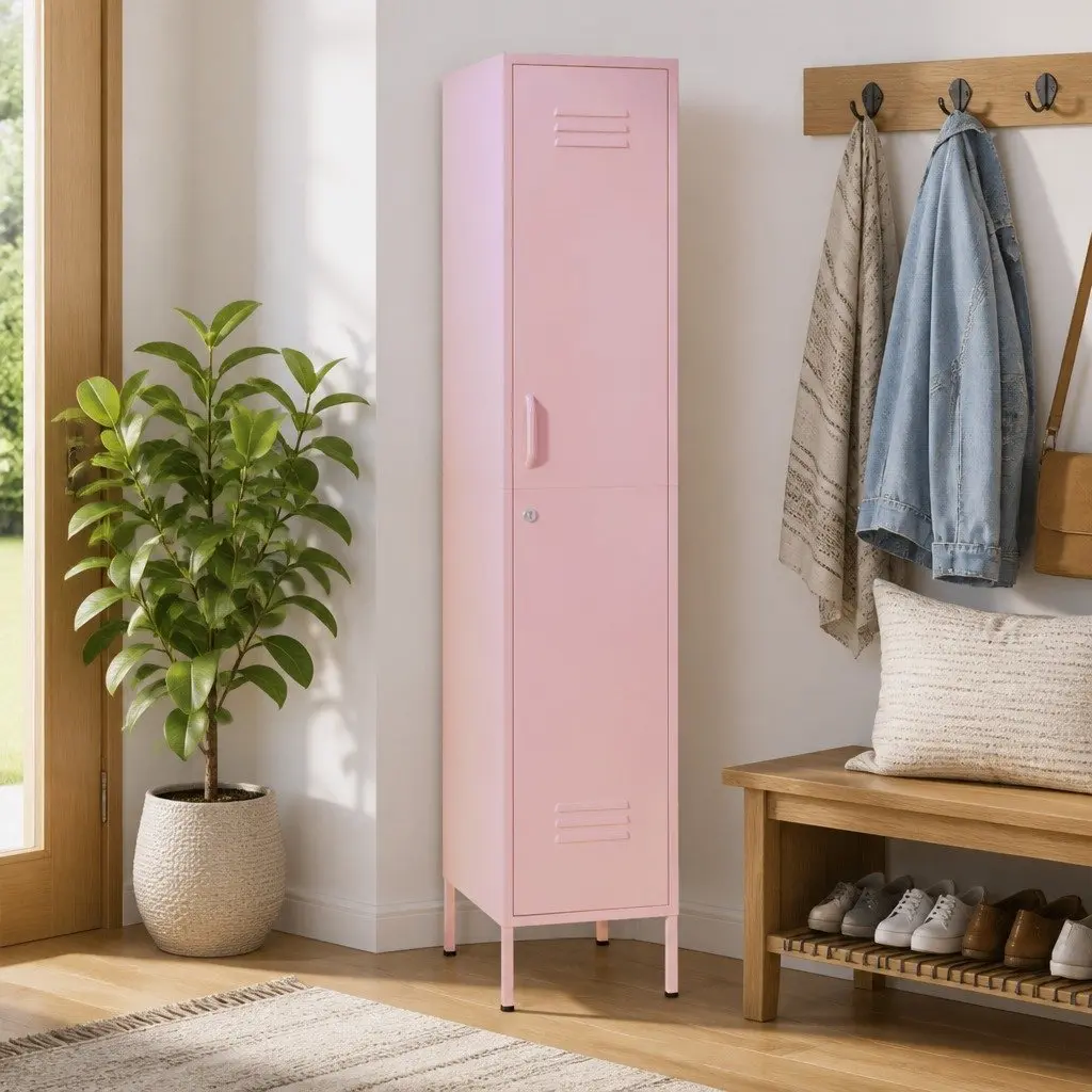 Storage Locker Cabinet Adjustable Shelves Pink Steel