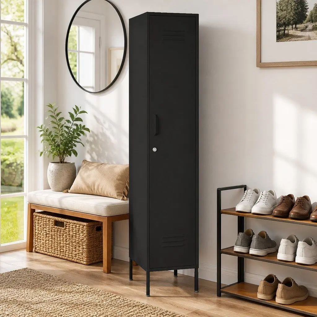 Steel Locker Cabinet Storage Black 4 Adjustable Shelves