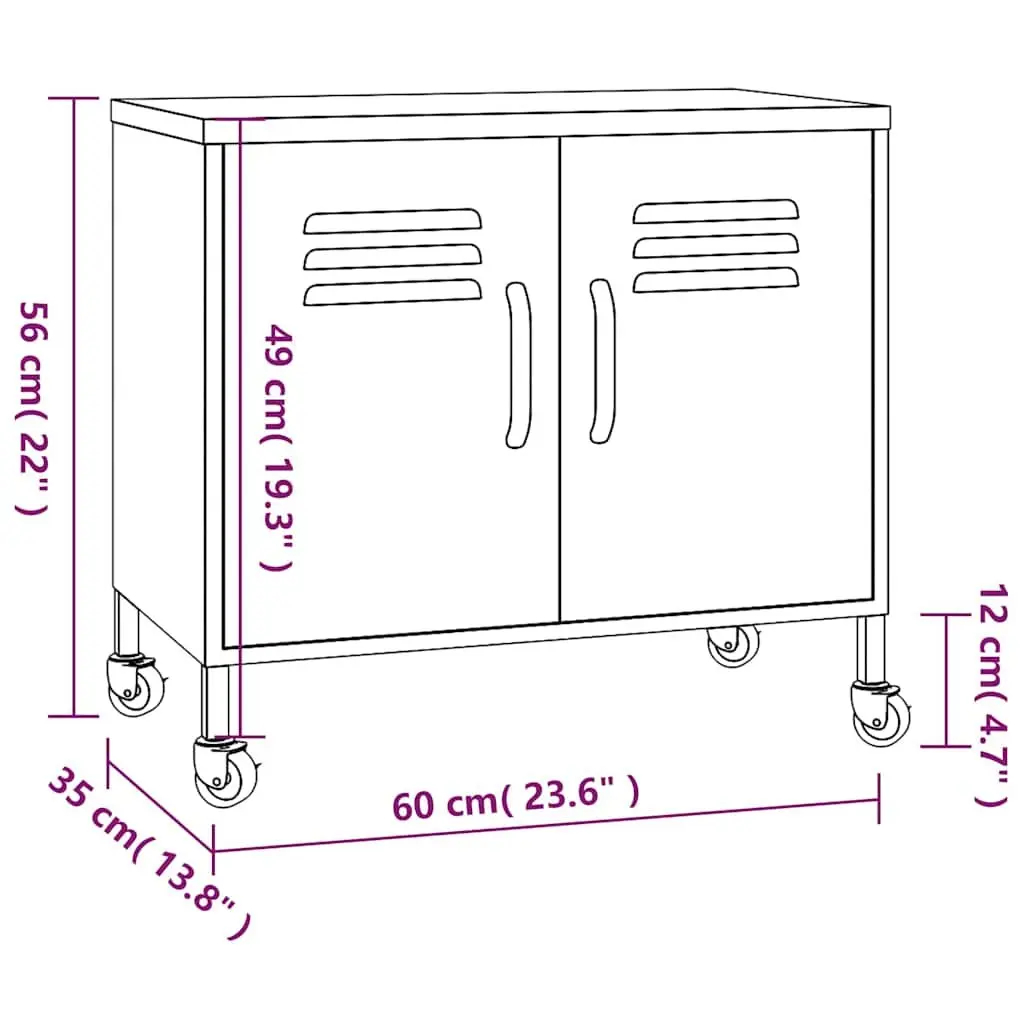 White Steel Cabinet 60x35x56cm Adjustable Shelf Mobile Storage